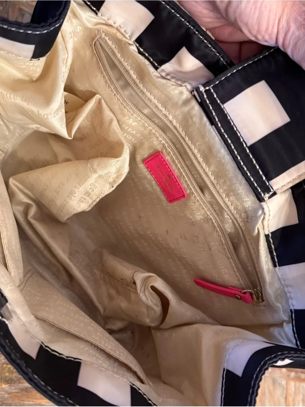 Kate Spade Checker Bag  with Pink Handles